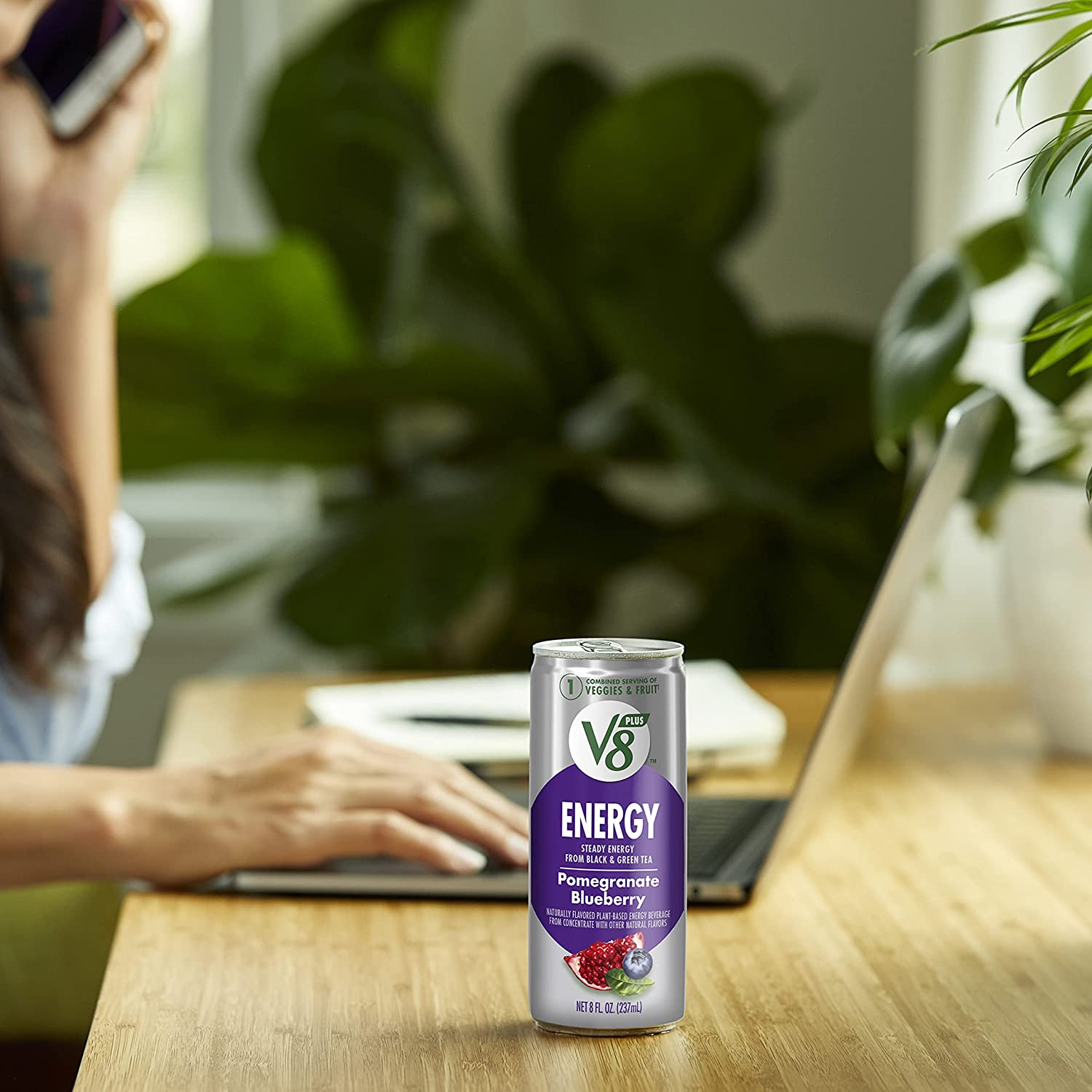 V8 +ENERGY Pomegranate Blueberry Energy Drink, Made With Real Vegetable And Fruit Juices, 8 Ounce Can (Case of 24) - Image 2